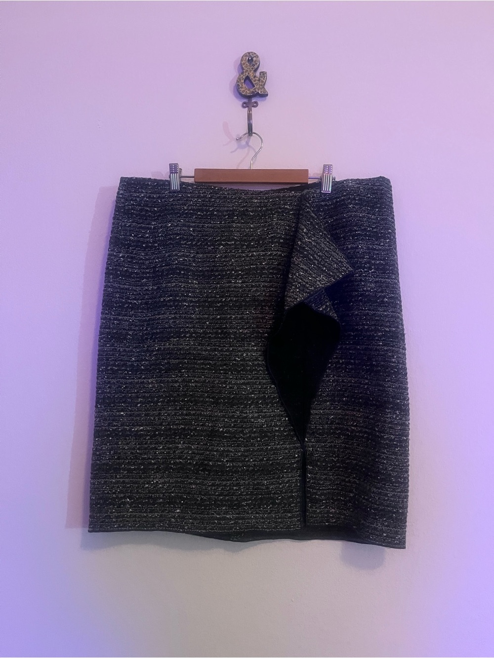 Worth Black and Gray Pencil Skirt with Folded Front Detail